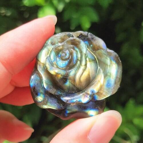 1.5inch Crystal Rose Natural Labradorite Quartz Flower Shining Feldspar Gemstone Blossom Healing Reiki Gift 1pcs