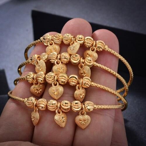 4Pcs/lot Bangles Kids Heart Trendy 2-6 Years Baby Jewelry Adjustable Durable Gold Color Baby Bangles Bracelet Jewelry Gifts