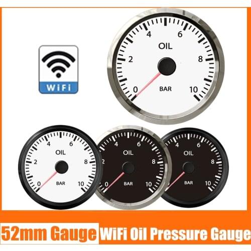 52mm WiFi Oil Pressure Gauge 0-10Bar Programmable Waterproof Support PC/Laptop/Mobile Phone for 0-190ohm 240-33ohm 12/24V