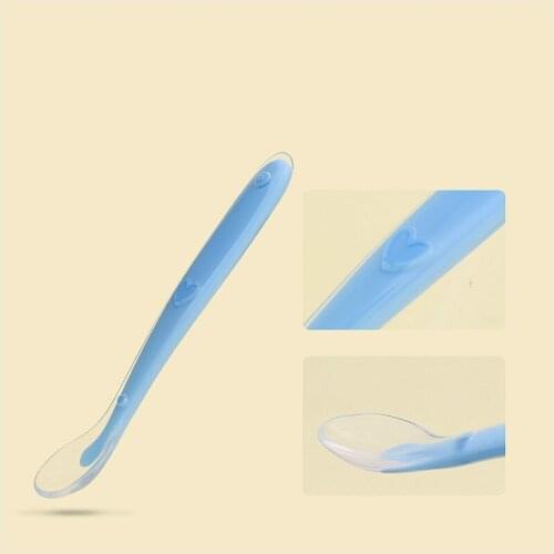 7@#1Pc Fashion Kitchen Utensils Convenient Soft Silicone Spoon Candy Color Temperature Sensing Spoon Children Food Feeding Tools