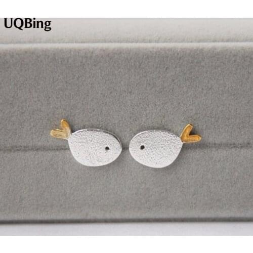 Free Shipping Fashion 925 Sterling Silver Stud Earrings Animal Small Fish Earrings For Women Jewelry