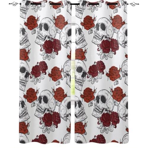 Skull Red Rose White Curtain for Living Room Kids Room Decoration Bedroom Curtain Window Treatment Drapes