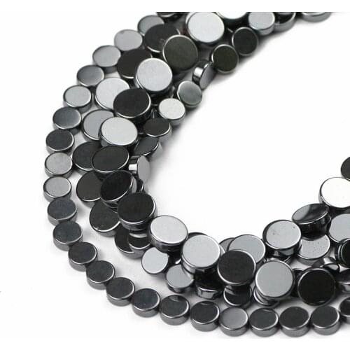 UPGFNK Natural Black Hematite Stone Beads 6/8mm Flat Round Charms Loose Spacer Beads For Jewelry Making DIY Bracelet Accessories