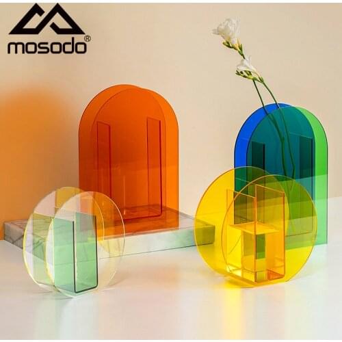 Decorative Vases Modern Acrylic Color Double Spell Blue Flower Plant Pot Simplicity Home Decoration Accessories For Living Room