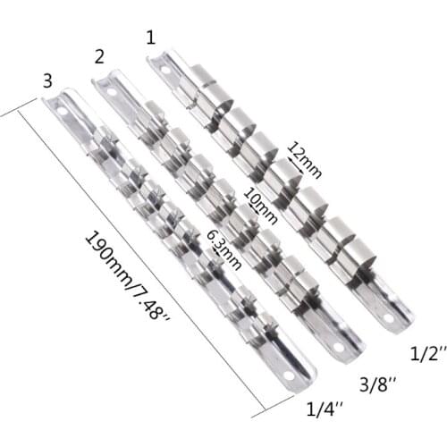 Socket Rack Holder 1/4" 3/8" 1/2" with 8 Clips On Rail Tool Organizer Storage