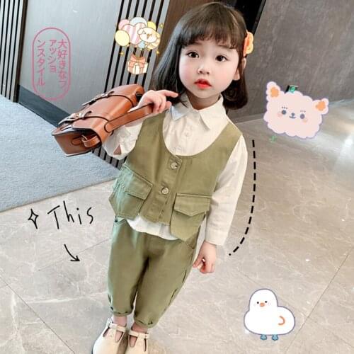 Kids Clothes Girls Patchwork Suit For Girls Vest + Blouse + Pants Girl Outfit Casual Style Childrens Clothing