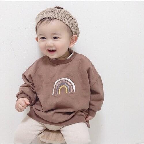 Autumn and winter childrens wear Koreas childrens top wind Baby Sweater embroidered rainbow round neck