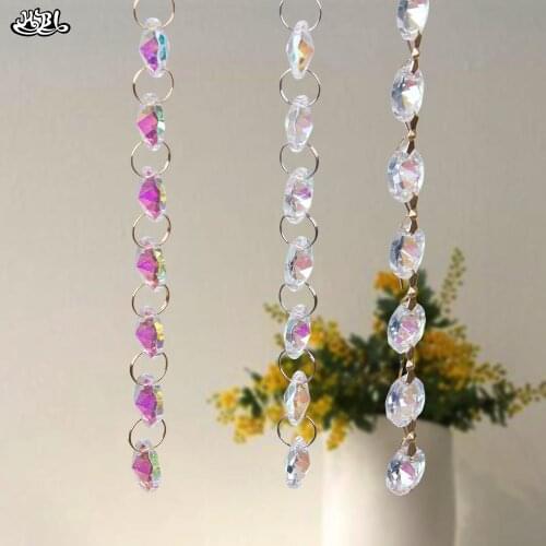 Hbl Charm AB 14mm Glass Crystal Beads Lamp Chain Garland Chandelier Prism Octagon Beads Chain Craft Jewelry Home Decoration