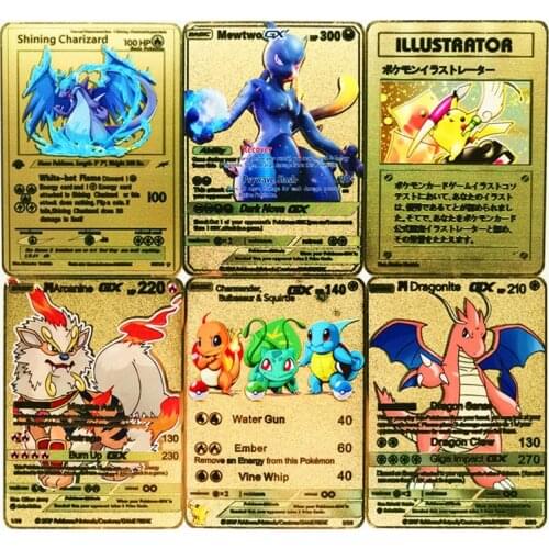 Pokemon Card Vmax GX EX Anime Character Pikachu Charizard Eevee Venusvur Metal Card Collection Card Childrens Birthday Gift