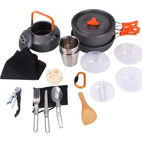 1 Set Outdoor Pots Pans Camping Cookware Picnic Cooking Set Non-stick Tableware Kit With Foldable Spoon Fork Knife Kettle Cup