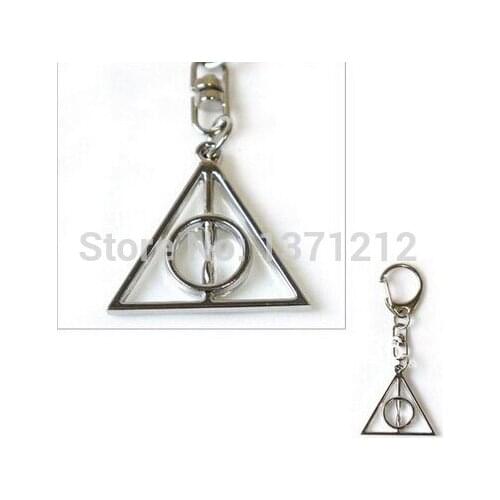 20PCS Fashion Antique Silver Plated Deathly Hallows Triangle Key Ring Rotation Keychain DIY Jewelry Findings A79