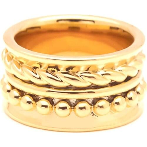 VAROLE Punk Bead Width Ring Gold Color Multi-Layer Texture Finger Rings For Women Fashion Jewelry Wholesale