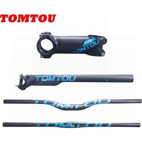 TOMTOU 3K Carbon Bike Mountain Bicycle Bars Sets Rise / Flat Handelbar + Aero Seat Post + Stem Blue Matte - TB8T13
