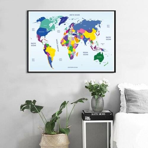 90*60cm The Colorful World Map Vintage Canvas Painting Art Poster Wall Sticker Card Living Room Home Decoration School Supplies