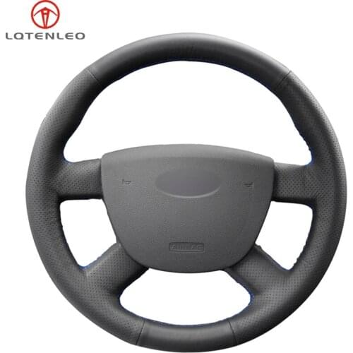 LQTENLEO Black Genuine Leather Car Steering Wheel Cover For Ford Kuga 2008-2011 Focus 2 2005-2011 C-MAX 2007-2010 Transit