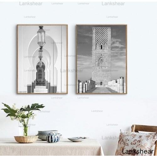 Moroccan Decoration Poster Black and White Architecture Travel Photography Canvas Painting Boho Wall Art Pictures for Home Decor
