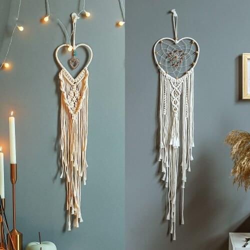 MIAMOR Boho Makramy Interior Design Makrama Fiber Art Heart Shaped Dream Catcher Home Wall Hanging Decor Accessories Ornament