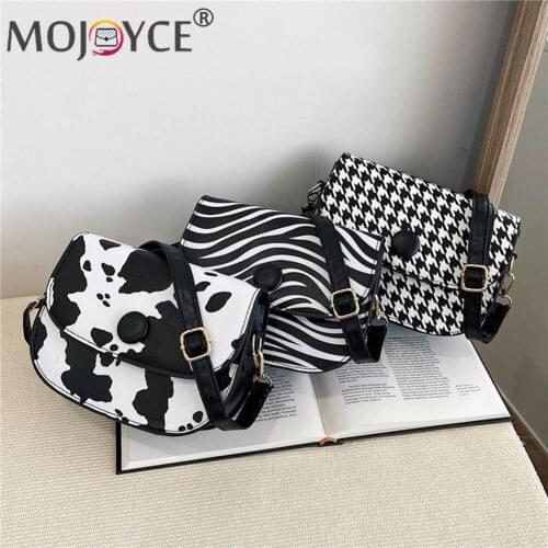 Fashion PU Leather Shoulder Bag Casual Women Print Flap Small Purse Saddle Bags Popular Simple Female Daily Bag