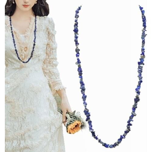 Fashion Crystal Tassel Necklace 80cm Handmade Brand New Natural Spot Stone Seed Beaded Necklaces Long Chain Vintage Jewelry B208