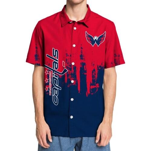 Mens casual short-sleeved shirt Washington red blue geometric letters bird prints 3D capitals shirt