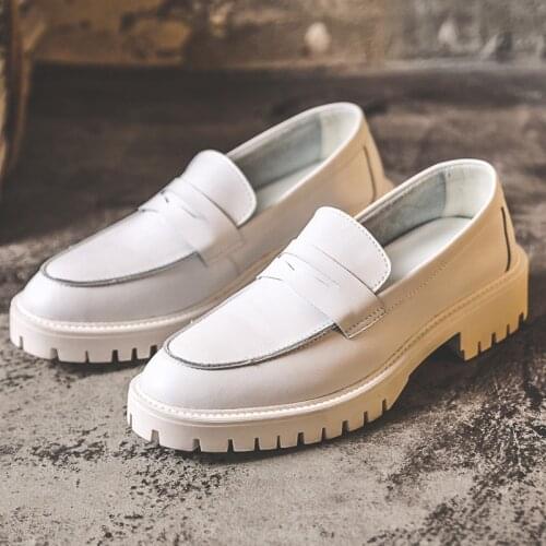 Yomior Men Spring Summer New Casual Wedge Shoes Formal Dress Shoes Black White Cow Leather Slip-On Oxfords Wedding Loafers