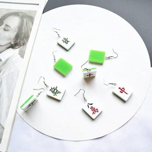 Creative Funny DIY Ins Emulational Girl Mahjong Earrings Japan and South Korea Personal Soft Sister Cute Eardrop