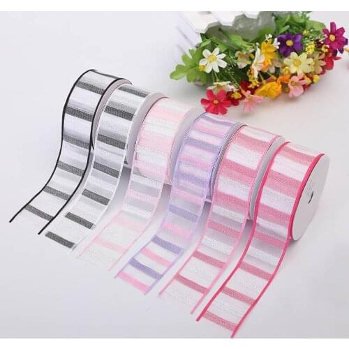 3.8cm New Satin Ribbon 6 Color Random Color Stripe Two-Color Horizontal Strip Birthday Party Decoration Supplies Printing Ribbon