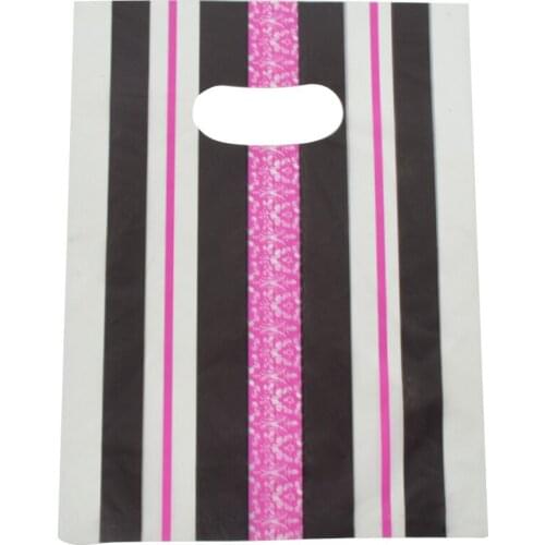 100pcs/lot 25*20cm New Arrival Plastic Useful Boutique Gift Bags Vertical stripes design Packing Carrier bags wedding gift bag