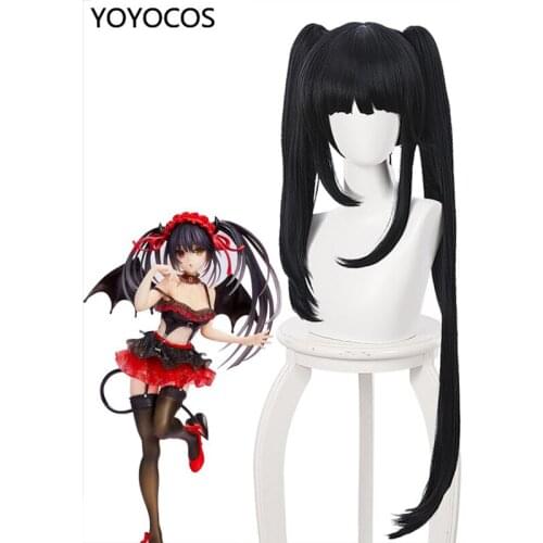 YOYOCOS Date A Live Tokisaki Kurumi Cosplay Wig Black Bunches Long Short Horsetail Girl Hair Cosplay Halloween Carnival Party
