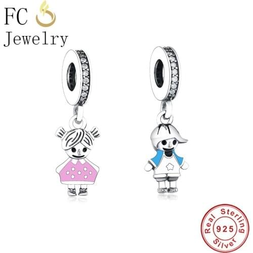 FC Jewelry Fit Original Brand Charm Bracelet 100% 925 Sterling Silver Blue Enamel Boy Girl Bead Pendant Making Friend Berloque