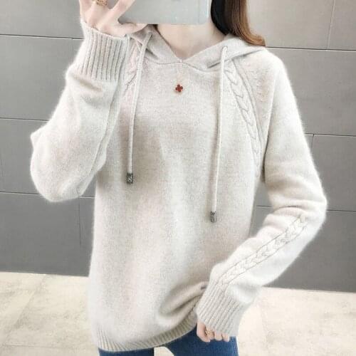 Slim warm fall winter knit hoodies casual sweatshirts women long sleeve pullover hooded hoodie 2021 autumn tops c134