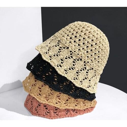 8 Colors Knitted Hollow Straw Hat All Match Sun Protection Bucket Hats Foldable Outdoors Women Casual Summer Caps 56-58cm 2021