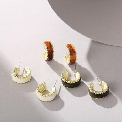 2021 New Fashion Elegant Acrylic Hoop Earrings Women Bohemian Gold Metal Circle Earring Female Elegant Wedding Jewelry