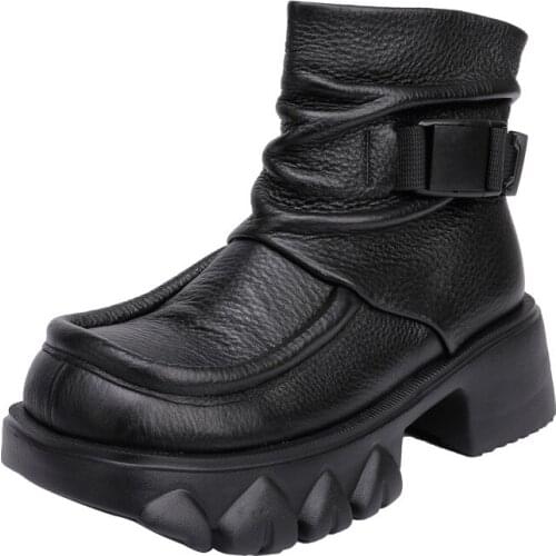 Punk Black Brown Ladies Ankle Platform Female Booties Shoes Woman Casual Chunky Hot Sale Genuine Leather Marten Boots For Women