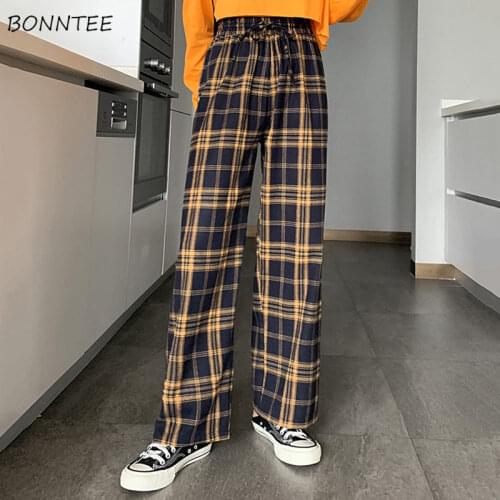 Plaid Pants Women Spring Hot Students Clothing Ulzzang Full Length Trousers Loose Pockets Streetwear Flat Leisure Soft Fashion