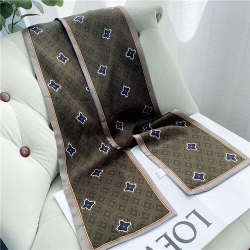 Brown Scarf Women Long 100% Silk Double Side Neck Head Headband Hairband 150*16cm