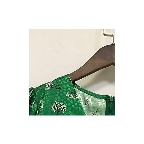 2020 Autumn and Winter New V-neck Printed Loose Lace Mid-sleeve Womens Dress