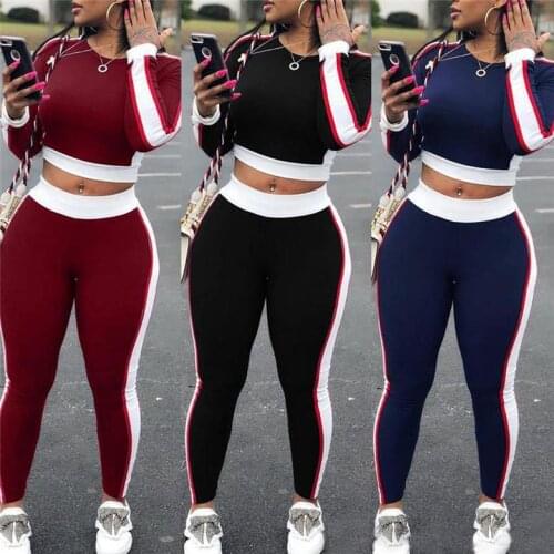 Womens dress Seamless perspiration breathable sexy fashion casual color clash long sleeve pants two pieces