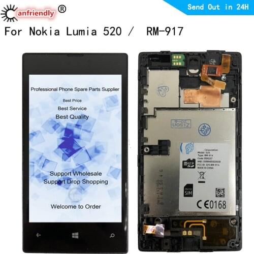 LCD With Frame For Nokia lumia 520 RM-914 RM-917 LCD Display Screen Touch Sensor Digitizer Sensor Assembly For N520 Display