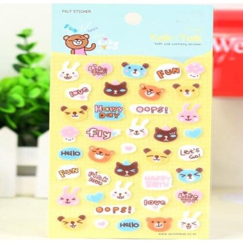 ZYOKRA Cartoon Happy Day Rabbit Dog Bear Animals Felt Sticker DIY Nonwoven Felt Fabric For Decoration