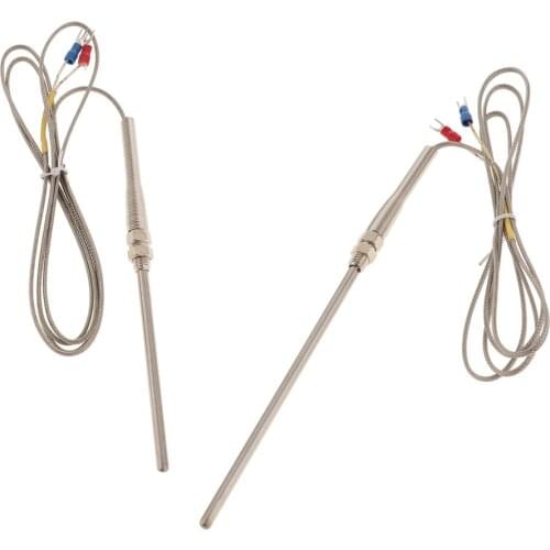 2Pieces K-Type Thermocouple Temperature Sensors 1.5m/5ft Wire, Stainless Steel Probe (Probe Length 100mm & 150mm)