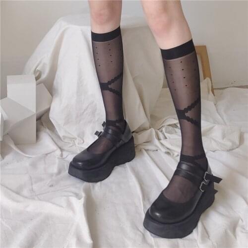 3pairs Lolita Cos Style Knee Socks Sexy Lace Night Club Stockings Ladies Transparent Hollow Out Womens Pantyhose Long Knee Socks
