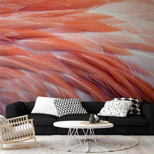 Custom Photo 3D Feather Cute Sweet Red Gray Wallpaper For Living Room Sofa Bedroom Home Decor Wall Mural
