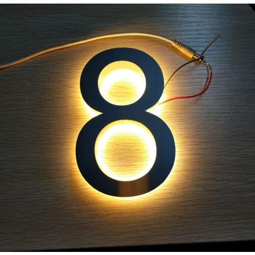 Customized Stainless steel backlit 3d led door numbers house number