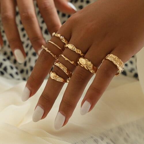 9 Pcs/Set Bohemia Fashion Joint Ring Simple Geometric Golden Finger Ring Set Women Exquisite Party Jewelry Accessories