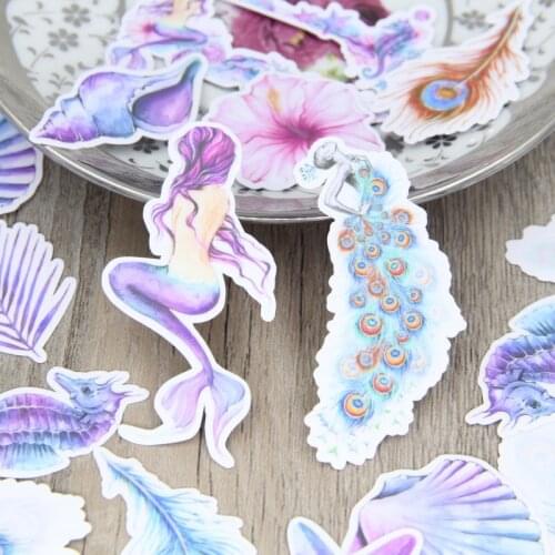 Watercolor Mermaid Shell Seahorse Peacock Feather Scrapbooking Planner Laptop Hydro Flask Water Bottle Stickers Decorative Paper