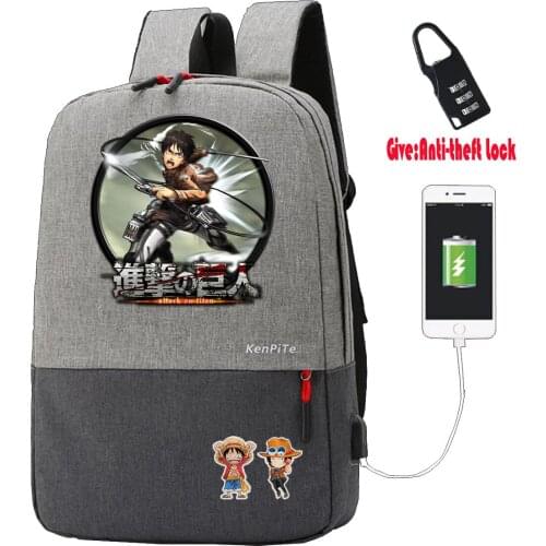 Anime Attack on Titan Backpack student book Bags Anti-theft USB Charging Knapsack UNISEX Laptop bag teenagers Travel backpack