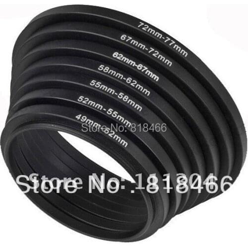 Free shipping+tracking number 10 set/lot ring 49-52-55-58-62-67-72-77 mm 7pcs Metal Step Up Rings Lens Adapter Filter Set