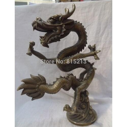 Bi0011668 18"China 12 Zodiac Bronze Animals Protect FengShui Long Fly Dragon Statue