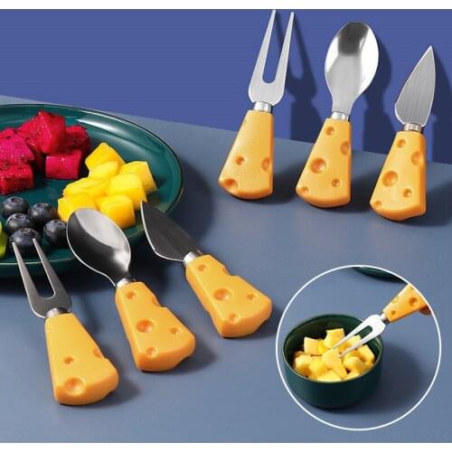 Household ChildrenS Cartoon Tableware Stainless Steel Fruit Knife And Cake Fork Cheese Shape Fruit Knife And Fork